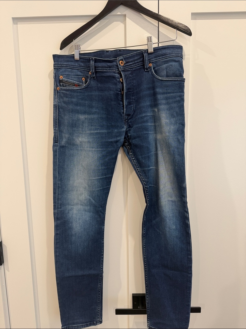 Diesel Men's Dark Blue Washed Slim Straight Jeans